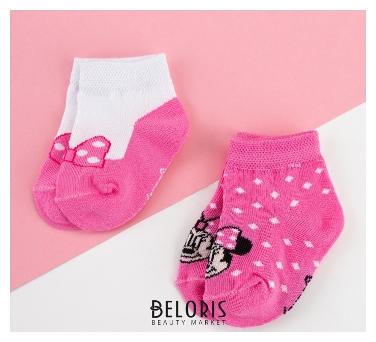 Набор носков Минни Маус, 2 пары, 8-10 см Цвет белый/розовый Disney