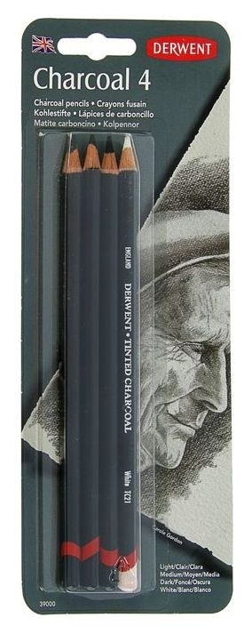

Уголь в карандаше, набор для графики Derwent Charcoal, 4 штуки (+ писательный карандаш), Микс