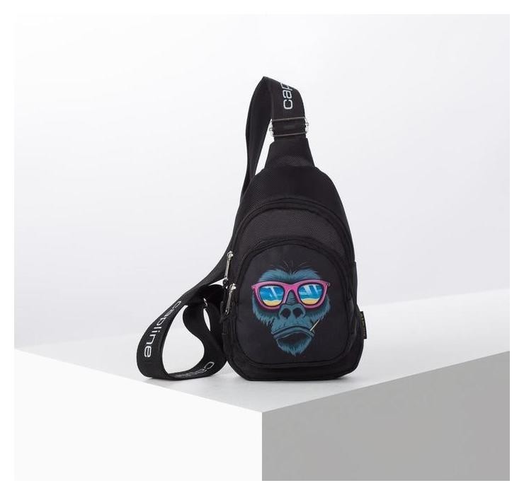 Сумка-рюкзак на одной лямке, отдел на молнии, наружный карман, регулируемый ремень, Обезьяна цвет чёрный Capline