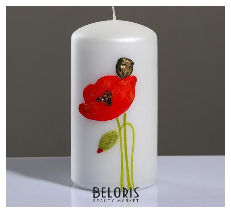 Свеча - цилиндр Маки, 7×13 см, белый жемчуг Poland Trend Decor Candle