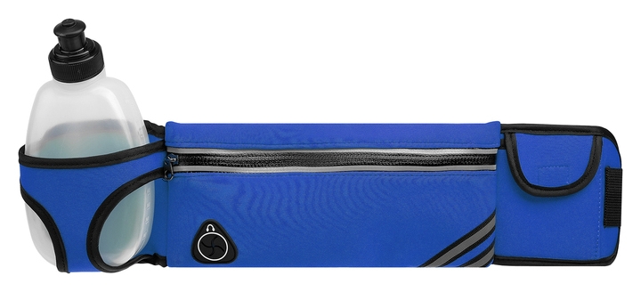 Сумка спортивная на пояс 45х9 см с бутылкой 15х8х3 см, 2 кармана, цвета синий
