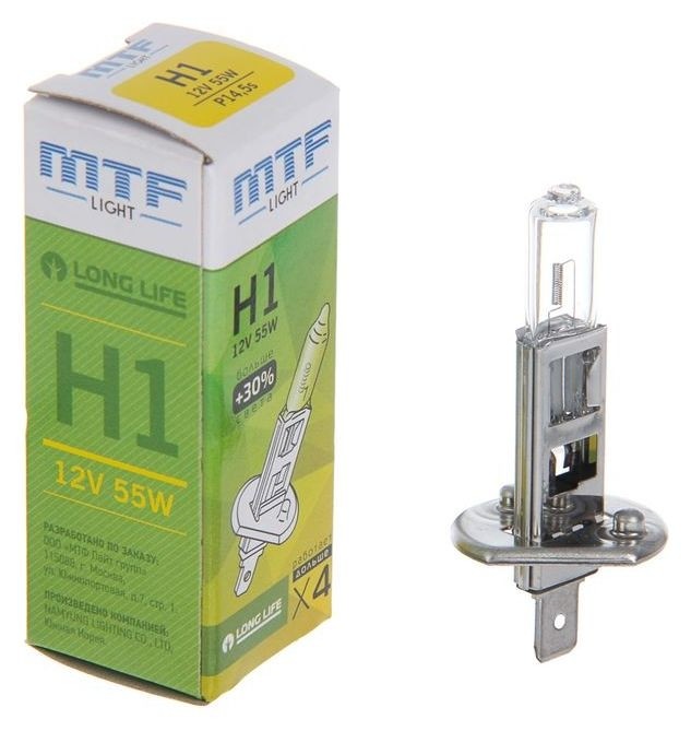 

Лампа автомобильная Mtf, Standard+30%, H1, 12 В, 55 Вт, Hs1201