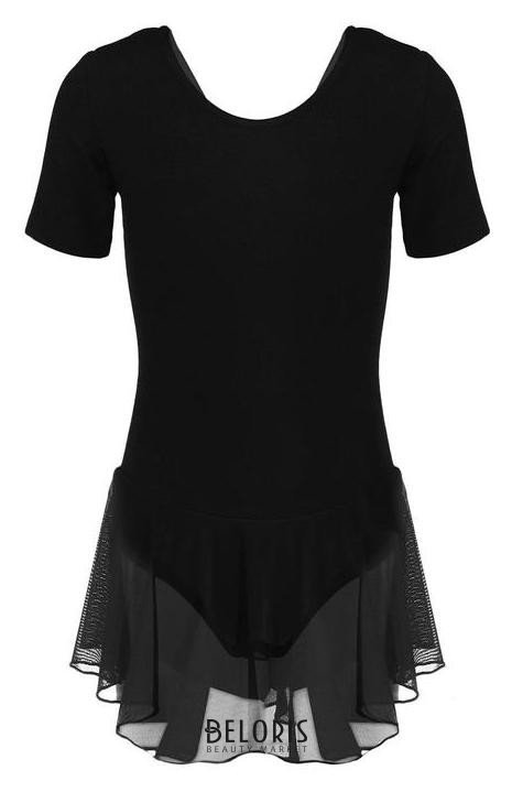 Купальник для хореографии х/б, короткий рукав, юбка-сетка, размер 36, цвет чёрный Grace dance