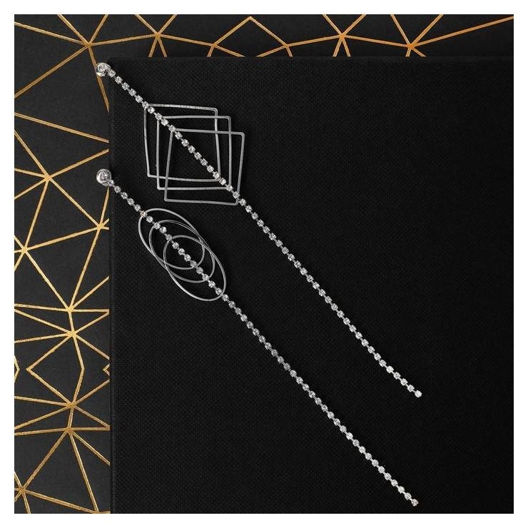 

Серьги висячи со стразами "Бурлеск" квадраты и овалы, цвет белый в серебре