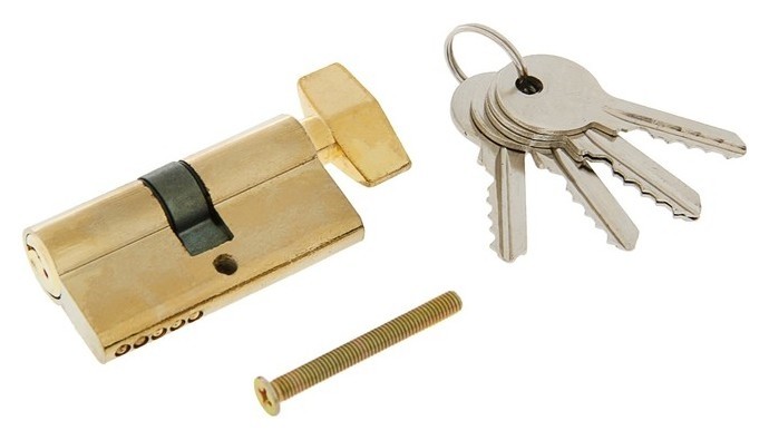 Цилиндровый механизм, 60 мм, с вертушкой, английский ключ, 5 ключей, цвет золото