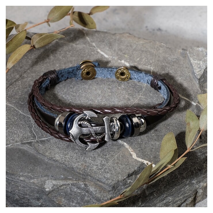 Браслет унисекс "Стиль" якорь, три нити, цвет коричневый  Queen Fair