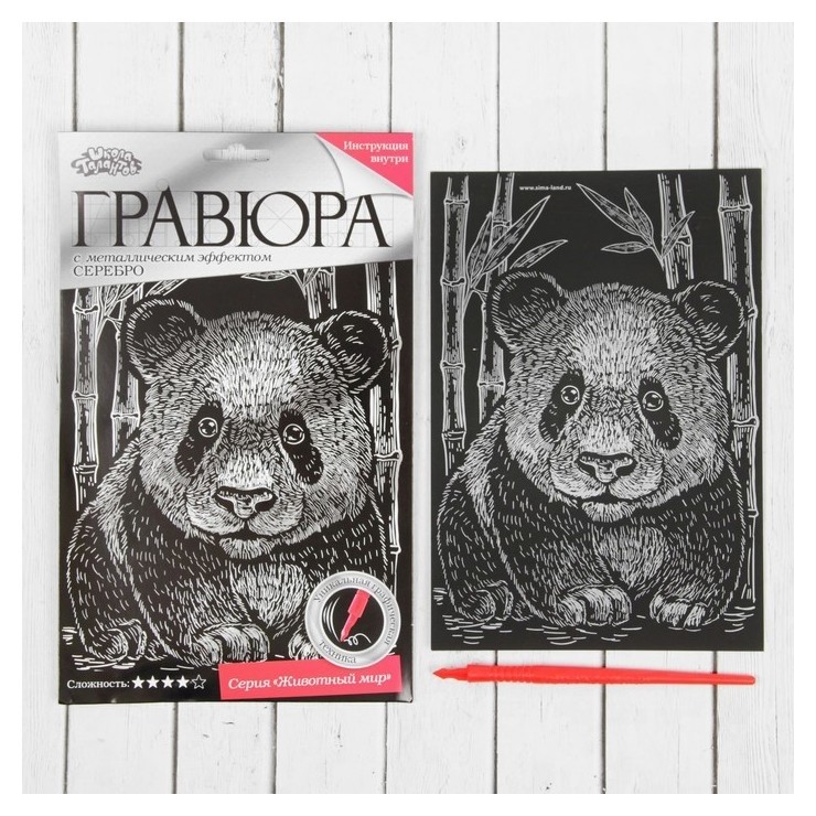 

Гравюра «Панда» с металлическим эффектом серебра А5