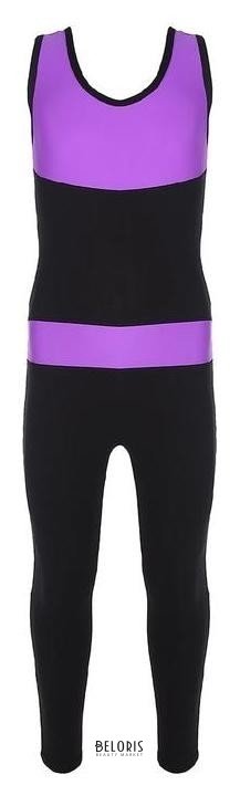 Комбинезон гимнастический со вставками (Gd2002), цвет чёрный-фиолет, размер 36 Grace dance