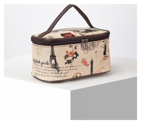 Косметичка-сумочка Французские мотивы, отдел на молнии, с зеркалом, цвет бежевый 