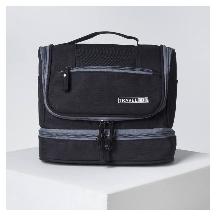 

Косметичка, 2 отдела на молниях, с ручкой, крючок, цвет чёрный