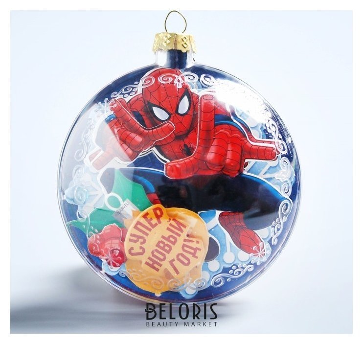 Новогодний ёлочный шар С новым годом человек-паук с 3D аппликацией Marvel Comics