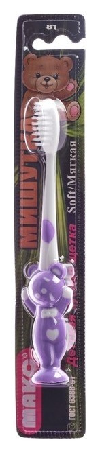 Зубная щётка мод детская мишутка арт 81 двухкомпонентная ручка, щетина мягкая, с присоской  Ленпластполимер