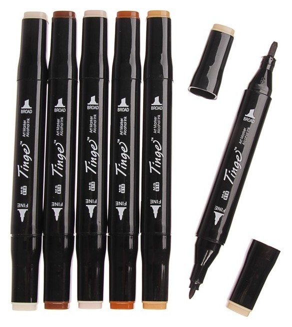 Набор маркеров Superior Tinge, профессиональные, двусторонние, чёрный корпус, 6 штук, 6 цветов, телесные оттенки, Ms-818