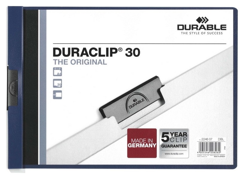 

Папка с клипом Durable 2246-06/07, гориз. А4 30 листов, синя, Прозрачный/синий
