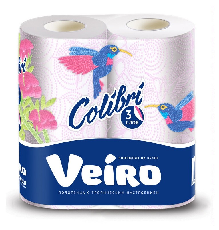 

Полотенца бумажные Veiro Colibri 3-сл.,белые с гол.тиснением,2рул./уп.8п32, Белый