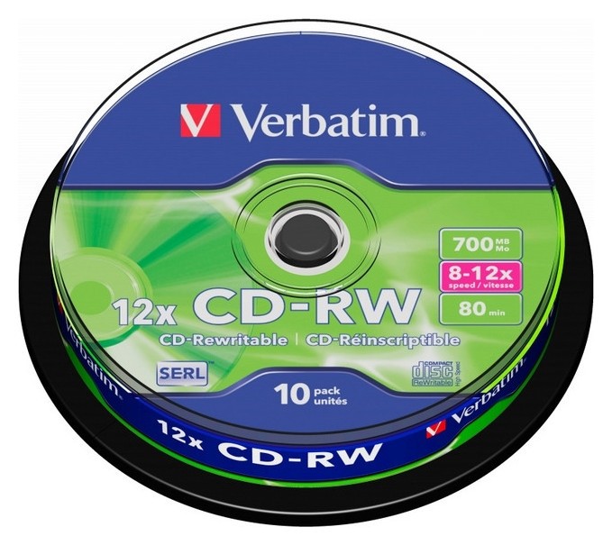 Носители информации Cd-rw, 8x-12x, Verbatim Serl Scratch, Cake/10, 43480