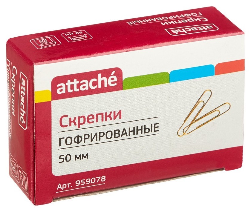 

Скрепки Attache, 50 мм, гофрированные золотистые 30 шт.в карт.уп, Золотистый