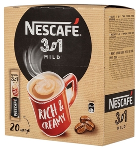 Кофе Nescafe 3 в 1 мягкий раств., шоу-бокс, 20штx14,5г Nescafe