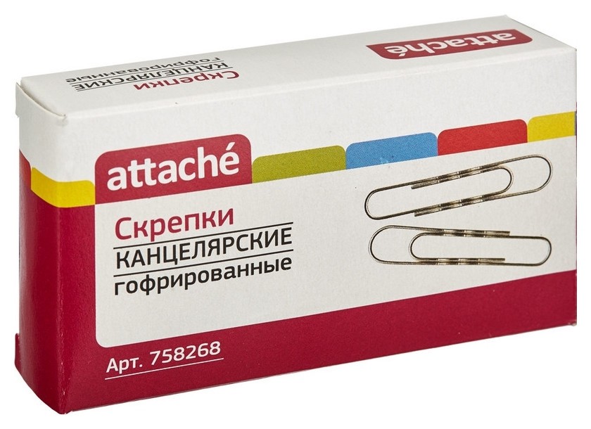 

Скрепки Attache 75 мм, гофрированные, овальные 40 шт./уп.к/кор, Серебристый