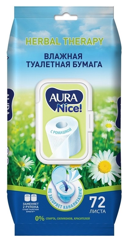 

Бумага туалетная влажная Aura 72 шт./уп.