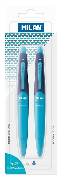 Ручка шариковая Milan Capsule, 1,0мм, синий, 2шт/уп., европодвес, Bwm10367
