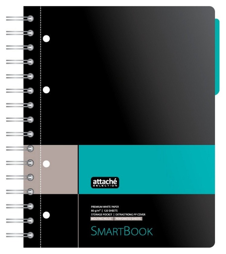 

Бизнес-тетрадь Smartbook А5 120л. клетка,спир,микроп,разд,карм,сер-бирюз