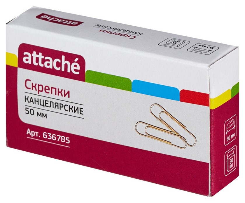 

Скрепки Attache золотистые, 50 мм., металлические, 50 шт.в карт.уп, Золотистый