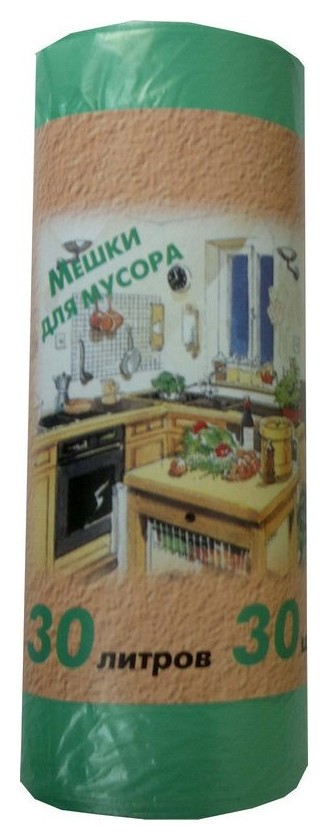 

Мешки для мусора ПНД 30л 10мкм 30шт/рул зеленые 50x60см, Зеленый