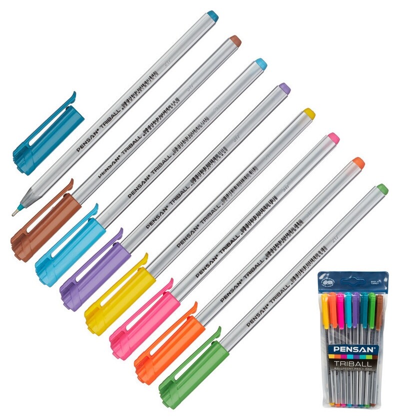 Ручка шариковая Pensan Triball набор 8 цв. 1,0мм 1003/pvc8  Pensan