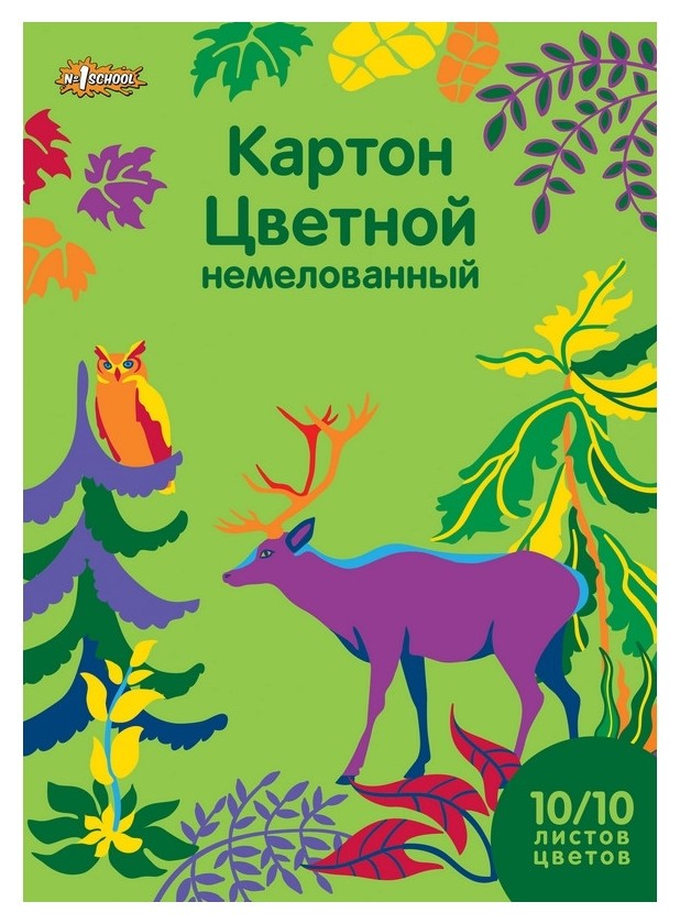 

Картон цветной №1school, 10л, 10цв, А4, живая природа, немелованный