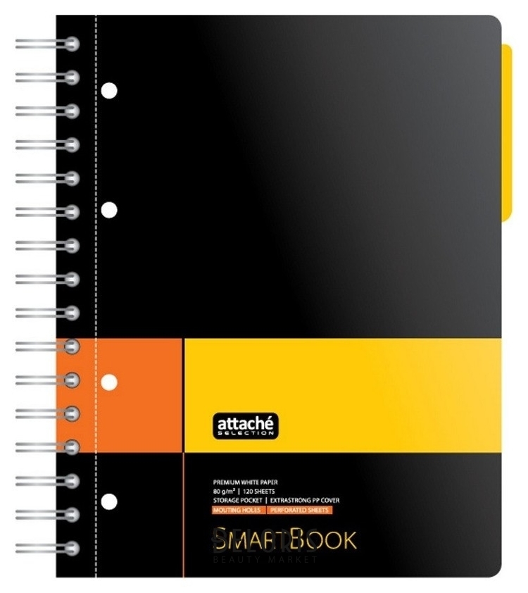 Бизнес-тетрадь Smartbook А5 120л. клетка,спир,микроп,разд,карм,жел-оран Attache