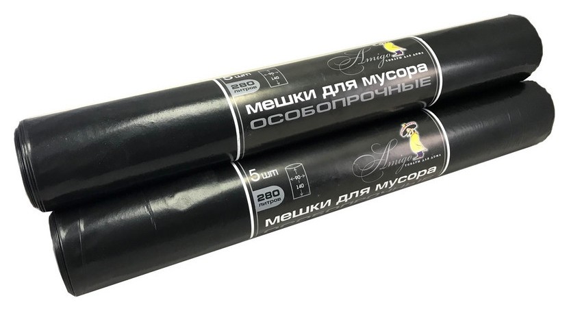 

Мешки для мусора пвд, 280л 105мкм 5шт/рул черные 90x140см, Черный