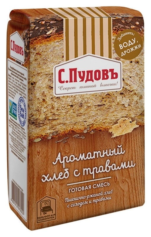 

Смесь для выпечки ароматный хлеб с травами с.пудовъ, бум/пак, 500г