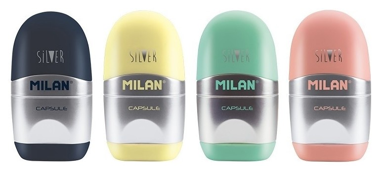 

Ластик -точилка Milan Capsule Silver+2 зап.ластика, цв в асс, блистbym10356