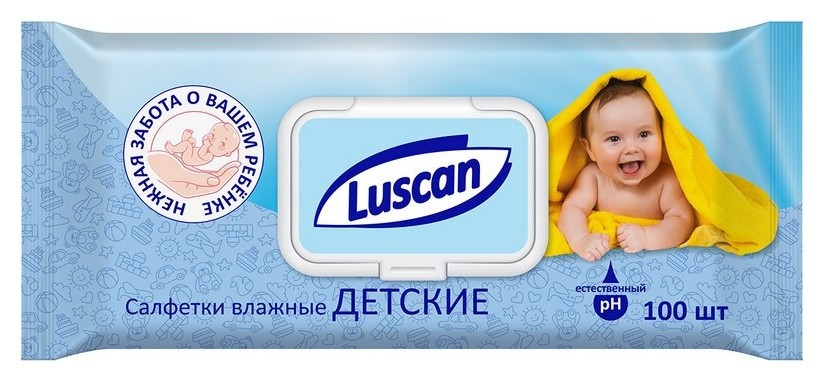 

Салфетки влажные Luscan детские 100 шт с крышкой