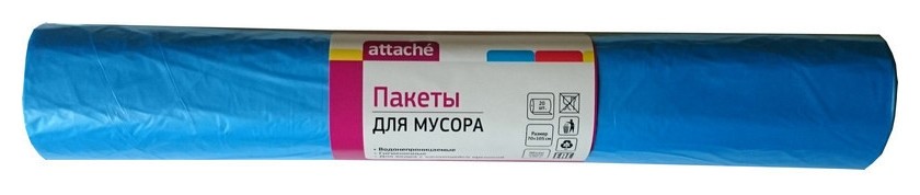 

Мешки для мусора ПНД 120л 18мкм 20шт/рул синие 70x110см Attache, Синий