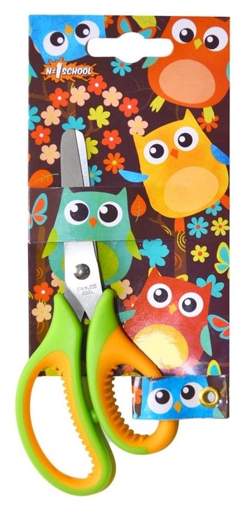Ножницы детские №1school 13,5 см, веселые совята резиновые ручки