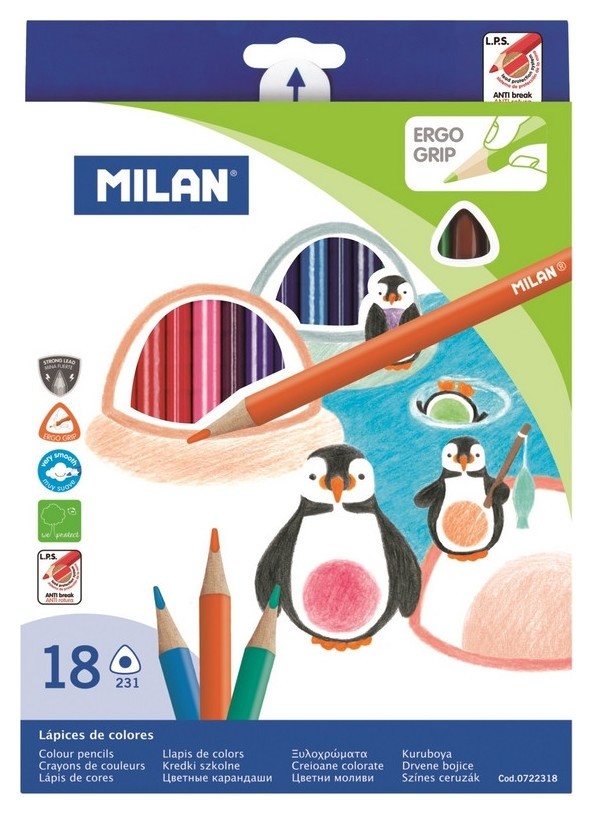 

Карандаши цветные 18цв 3-гран Milan, 0722318