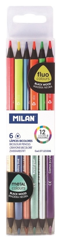 

Карандаши цветные 12цв 6шт двухсторонние 3-гран Milan Fluo-metal,07123306