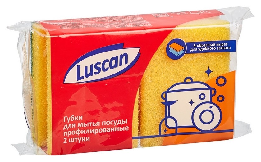 

Губки Luscan для посуды 2 штуки/упак 90х70х38мм (Профиль2 эколайн), Желтый