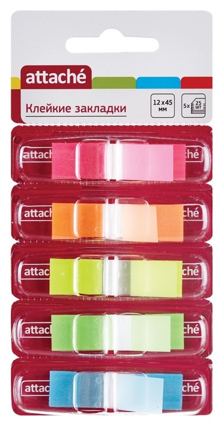 

Клейкие закладки пласт. 5цв.по 25л. 12ммх45 Attache Pet-01