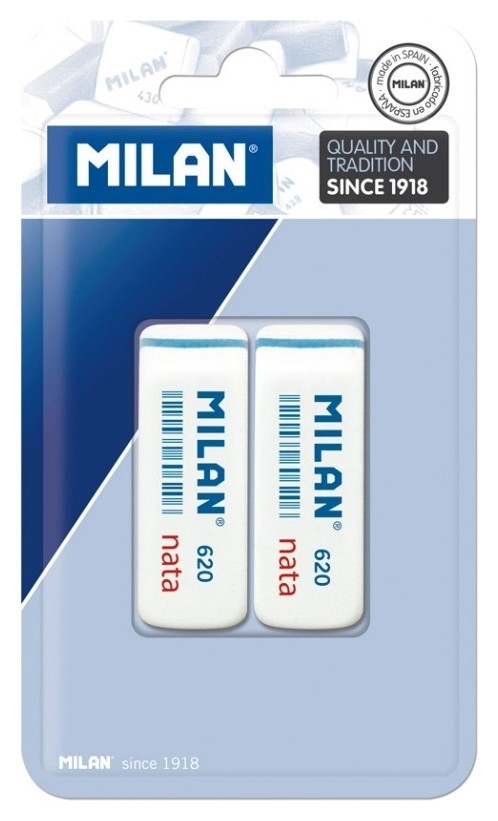 

Ластик каучук Milan 620, 2 штуки в блистере (Bpm10044), Белый