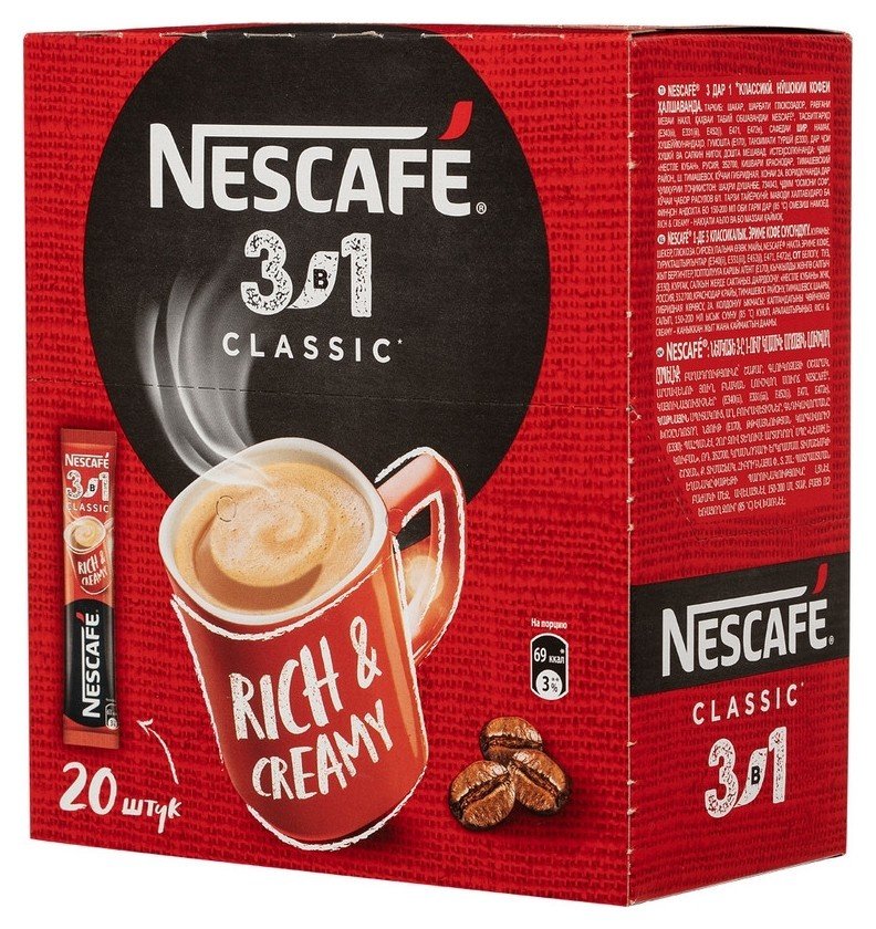 

Кофе Nescafe 3 в 1 классический раств., шоу-бокс, 20штx14,5г