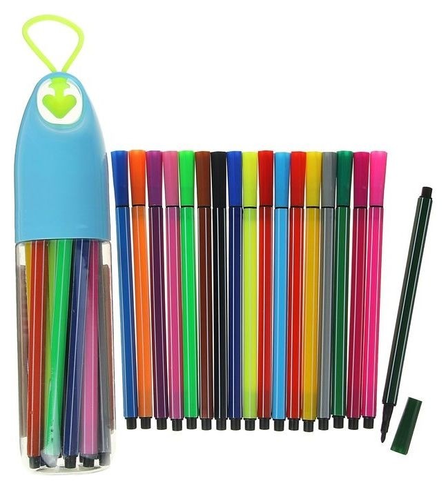 Фломастеры, 18 цветов, в пластиковом тубусе с ручкой, вентилируемый колпачок