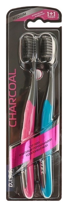 Зубная щётка Charcoal, средней жёсткости, 1+1 шт.  D.I.E.S.
