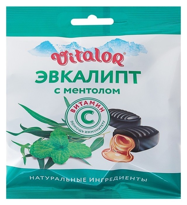 Леденцовая карамель «Виталор» эвкалипт-ментол с витамином С, 60 г.