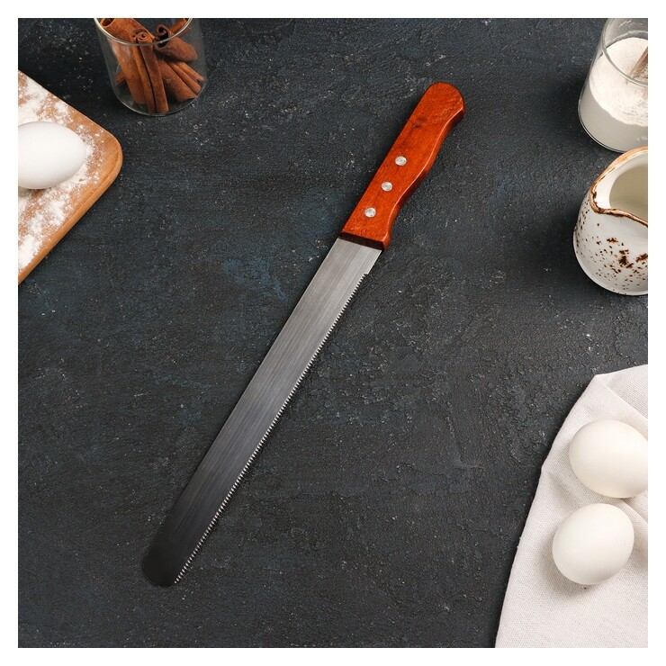 Нож для бисквита мелкие зубцы, ручка дерево, рабочая поверхность 25 см  