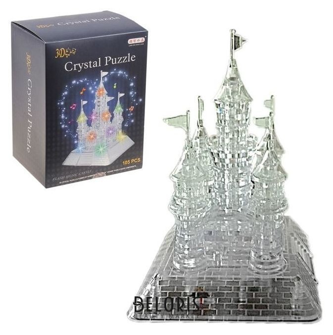 Пазл 3D кристаллический, Сказочный замок, 105 деталей, световые и звуковые эффекты, работает от батареек NNB