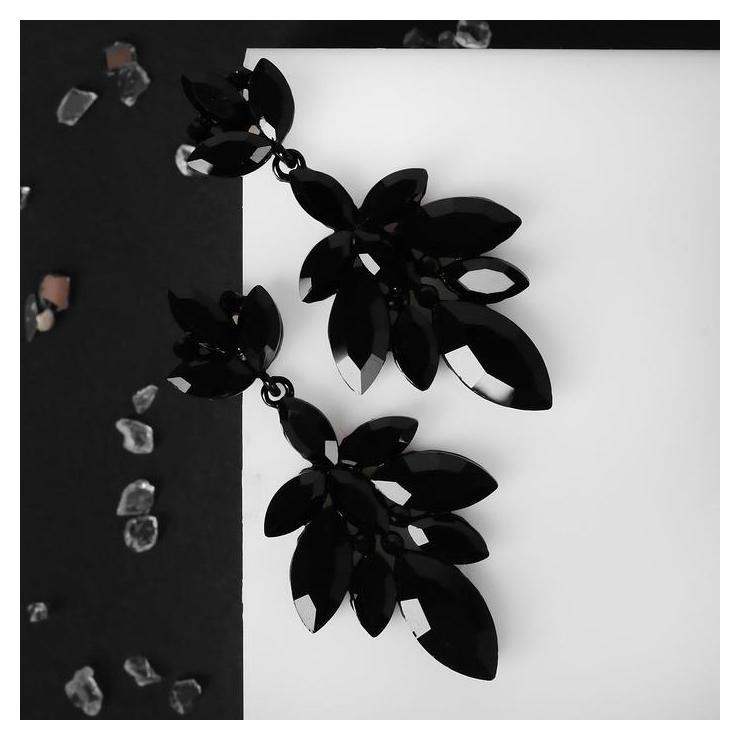 

Серьги со стразами "Карнавал" листочки, цвет чёрный