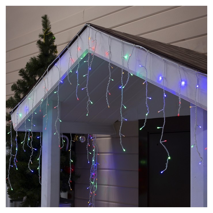 

Гирлянда "Бахрома" 4 х 0.6 м, Ip44, белая нить, 180 Led, свечение мульти, 8 режимов, 220 В
